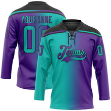 Load image into Gallery viewer, Custom Purple Aqua-Black Gradient Fashion Hockey Lace Neck Jersey
