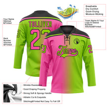 Загрузить изображение в средство просмотра галереи, Custom Neon Green Pink-Black Gradient Fashion Hockey Lace Neck Jersey
