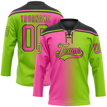 Загрузить изображение в средство просмотра галереи, Custom Neon Green Pink-Black Gradient Fashion Hockey Lace Neck Jersey
