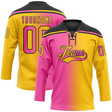 Charger l'image dans la galerie, Custom Yellow Pink-Black Gradient Fashion Hockey Lace Neck Jersey
