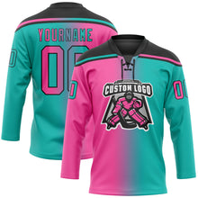 Charger l'image dans la galerie, Custom Aqua Pink-Black Gradient Fashion Hockey Lace Neck Jersey
