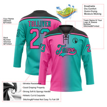 Charger l'image dans la galerie, Custom Aqua Pink-Black Gradient Fashion Hockey Lace Neck Jersey
