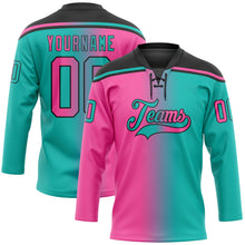 Charger l'image dans la galerie, Custom Aqua Pink-Black Gradient Fashion Hockey Lace Neck Jersey
