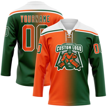 Custom Green Orange-White Gradient Fashion Hockey Lace Neck Jersey