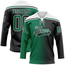 Charger l'image dans la galerie, Custom Black Kelly Green-White Gradient Fashion Hockey Lace Neck Jersey
