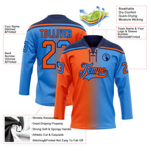 Load image into Gallery viewer, Custom Powder Blue Orange-Navy Gradient Fashion Hockey Lace Neck Jersey
