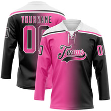 Charger l'image dans la galerie, Custom Black Pink-White Gradient Fashion Hockey Lace Neck Jersey
