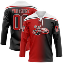 Laden Sie das Bild in den Galerie-Viewer, Custom Black Red-White Gradient Fashion Hockey Lace Neck Jersey
