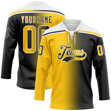 Charger l'image dans la galerie, Custom Black Yellow-White Gradient Fashion Hockey Lace Neck Jersey

