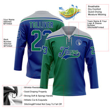 Load image into Gallery viewer, Custom Royal Kelly Green-Gray Gradient Fashion Hockey Lace Neck Jersey
