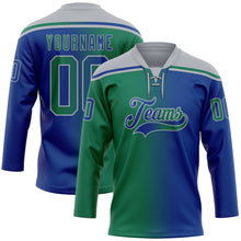 Load image into Gallery viewer, Custom Royal Kelly Green-Gray Gradient Fashion Hockey Lace Neck Jersey
