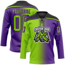 Load image into Gallery viewer, Custom Purple Neon Green-Black Gradient Fashion Hockey Lace Neck Jersey
