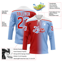 Laden Sie das Bild in den Galerie-Viewer, Custom Light Blue Red-White Gradient Fashion Hockey Lace Neck Jersey
