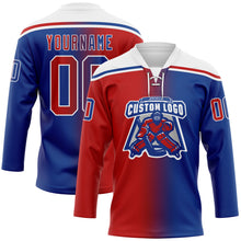 Load image into Gallery viewer, Custom Royal Red-White Gradient Fashion Hockey Lace Neck Jersey
