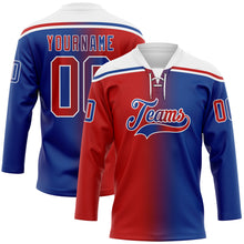 Load image into Gallery viewer, Custom Royal Red-White Gradient Fashion Hockey Lace Neck Jersey
