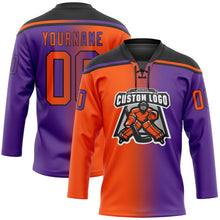 Load image into Gallery viewer, Custom Purple Orange-Black Gradient Fashion Hockey Lace Neck Jersey
