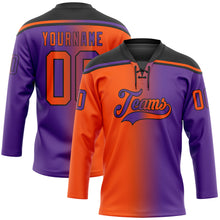 Load image into Gallery viewer, Custom Purple Orange-Black Gradient Fashion Hockey Lace Neck Jersey
