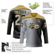 Laden Sie das Bild in den Galerie-Viewer, Custom Black Gray-Old Gold Gradient Fashion Hockey Lace Neck Jersey
