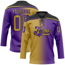 Load image into Gallery viewer, Custom Purple Old Gold-Black Gradient Fashion Hockey Lace Neck Jersey
