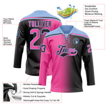 Laden Sie das Bild in den Galerie-Viewer, Custom Black Pink-Light Blue Gradient Fashion Hockey Lace Neck Jersey
