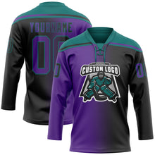 Charger l'image dans la galerie, Custom Black Purple-Teal Gradient Fashion Hockey Lace Neck Jersey
