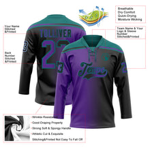Charger l'image dans la galerie, Custom Black Purple-Teal Gradient Fashion Hockey Lace Neck Jersey
