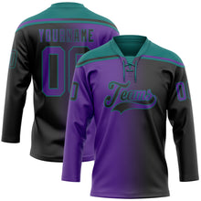 Charger l'image dans la galerie, Custom Black Purple-Teal Gradient Fashion Hockey Lace Neck Jersey
