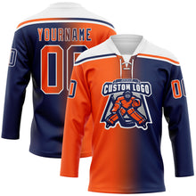 Charger l'image dans la galerie, Custom Navy Orange-White Gradient Fashion Hockey Lace Neck Jersey
