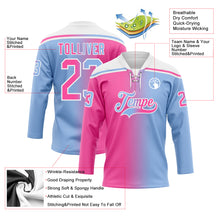 Laden Sie das Bild in den Galerie-Viewer, Custom Light Blue Pink-White Gradient Fashion Hockey Lace Neck Jersey
