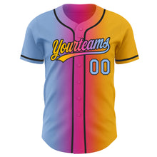 Charger l'image dans la galerie, Custom Gold Light Blue Pink-Black Authentic Gradient Fashion Baseball Jersey
