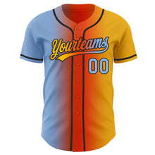 Load image into Gallery viewer, Custom Gold Light Blue Orange-Black Authentic Gradient Fashion Baseball Jersey
