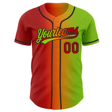 Load image into Gallery viewer, Custom Neon Green Red Bay Orange-Black Authentic Gradient Fashion Baseball Jersey
