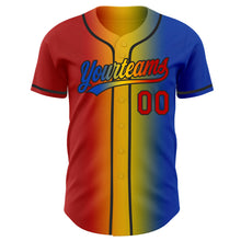 Load image into Gallery viewer, Custom Thunder Blue Red Yellow-Black Authentic Gradient Fashion Baseball Jersey
