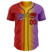 Load image into Gallery viewer, Custom Medium Purple Red Yellow-Black Authentic Gradient Fashion Baseball Jersey
