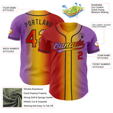 Load image into Gallery viewer, Custom Medium Purple Red Yellow-Black Authentic Gradient Fashion Baseball Jersey
