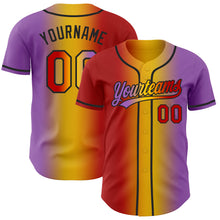 Load image into Gallery viewer, Custom Medium Purple Red Yellow-Black Authentic Gradient Fashion Baseball Jersey
