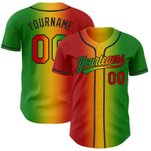 Load image into Gallery viewer, Custom Grass Green Red Yellow-Black Authentic Gradient Fashion Baseball Jersey
