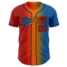 Laden Sie das Bild in den Galerie-Viewer, Custom Blue Red Bay Orange-Black Authentic Gradient Fashion Baseball Jersey
