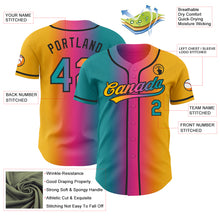 Load image into Gallery viewer, Custom Gold Teal Pink-Black Authentic Gradient Fashion Baseball Jersey
