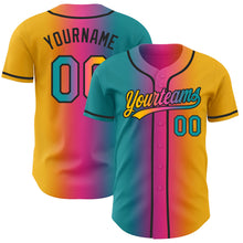 Load image into Gallery viewer, Custom Gold Teal Pink-Black Authentic Gradient Fashion Baseball Jersey
