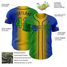 Laden Sie das Bild in den Galerie-Viewer, Custom Thunder Blue Grass Green Yellow-Black Authentic Gradient Fashion Baseball Jersey
