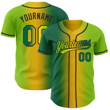 Custom Neon Green Kelly Green Yellow-Black Authentic Gradient Fashion Baseball Jersey