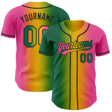 Charger l'image dans la galerie, Custom Pink Kelly Green Yellow-Black Authentic Gradient Fashion Baseball Jersey
