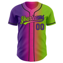 Load image into Gallery viewer, Custom Neon Green Purple Pink-Black Authentic Gradient Fashion Baseball Jersey
