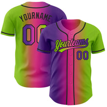 Load image into Gallery viewer, Custom Neon Green Purple Pink-Black Authentic Gradient Fashion Baseball Jersey
