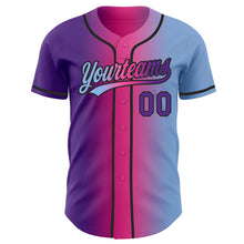 Load image into Gallery viewer, Custom Light Blue Purple Pink-Black Authentic Gradient Fashion Baseball Jersey
