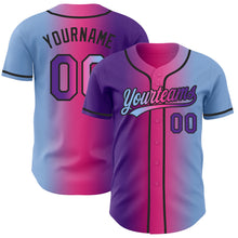 Load image into Gallery viewer, Custom Light Blue Purple Pink-Black Authentic Gradient Fashion Baseball Jersey
