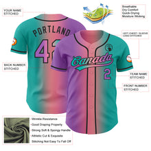 Laden Sie das Bild in den Galerie-Viewer, Custom Aqua Medium Purple Medium Pink-Black Authentic Gradient Fashion Baseball Jersey
