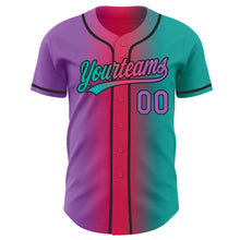 Load image into Gallery viewer, Custom Aqua Medium Purple Neon Pink-Black Authentic Gradient Fashion Baseball Jersey
