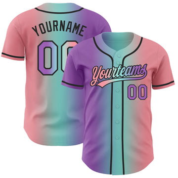 Custom Medium Pink Medium Purple Ice Blue-Black Authentic Gradient Fashion Baseball Jersey